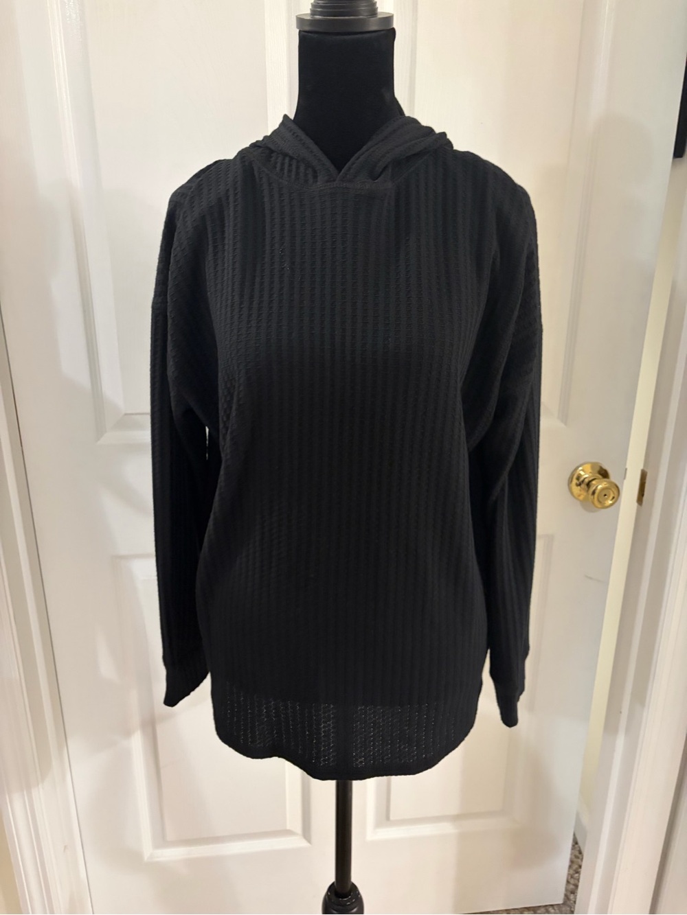 Chaser long sleeve waffle knit hooded shirt hoodie tunic top size large